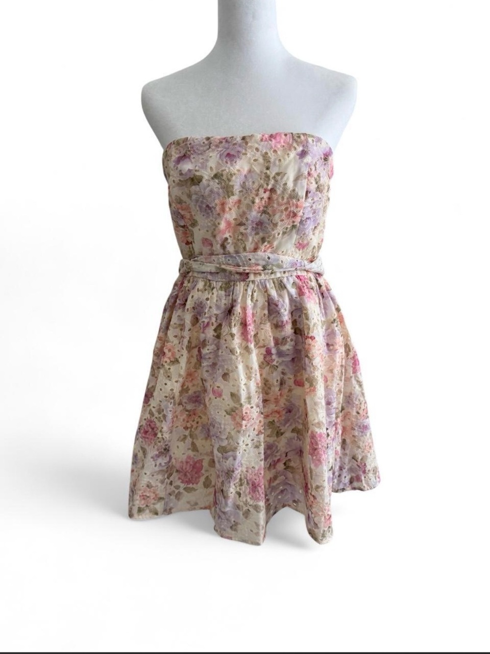 Floral Strapless Dress - Pink & Cream